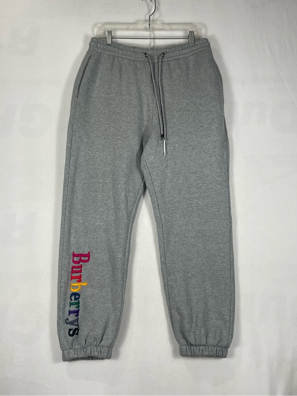 Burberry Rainbow Embroidered Sweat Cotton Fleece Jogger Gray Pants Mens Sz M